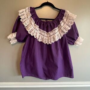 Purple partners please Malco modes Square dancing Peasant top blouse shirt